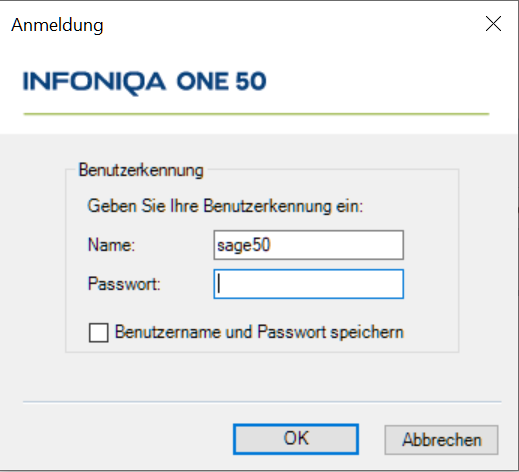 Anmeldemaske Infoniqa ONE 50